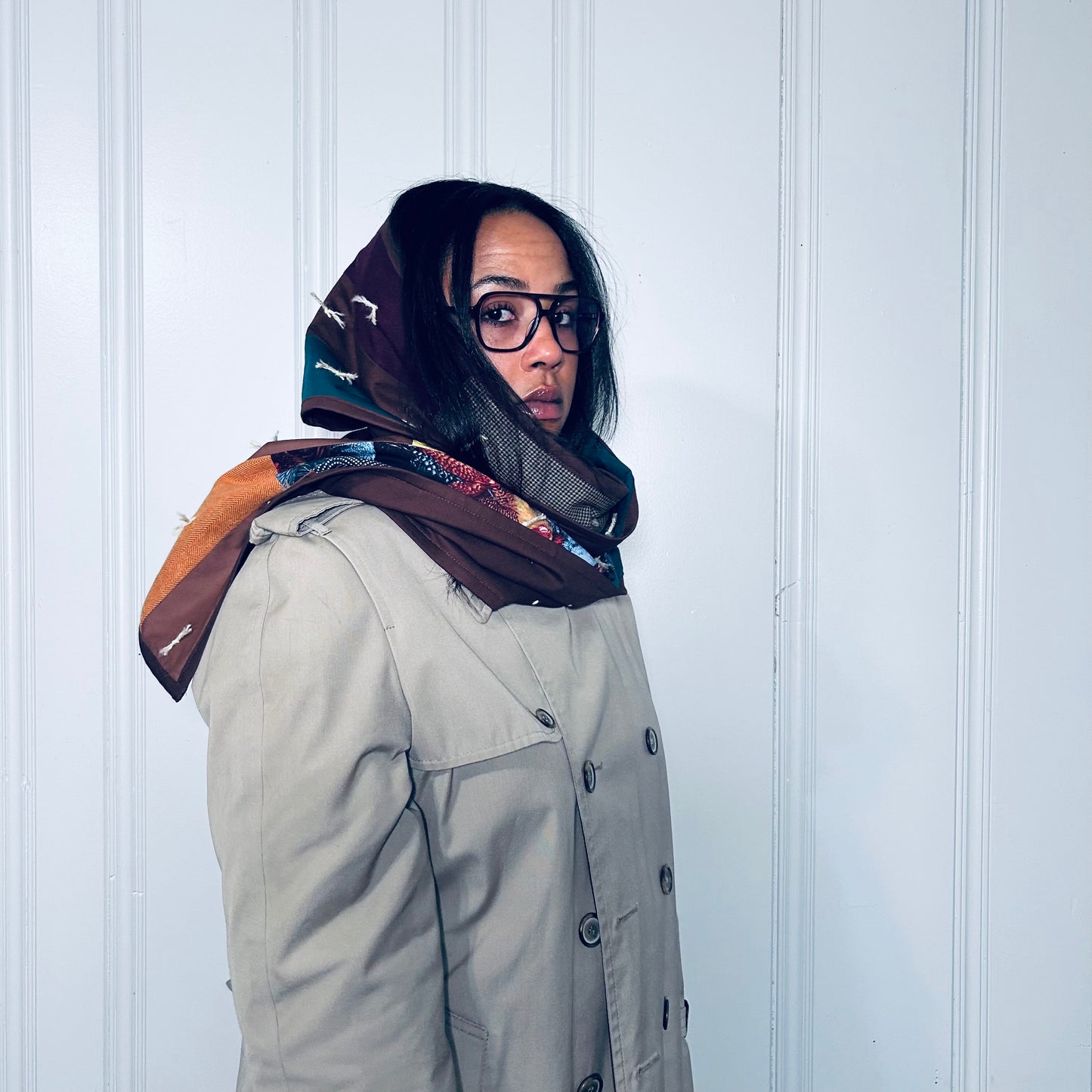 brown patchwork scarf